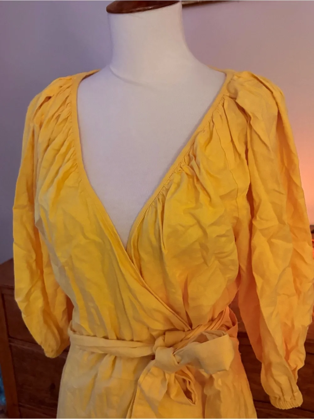 Banana republic  Yellow Wrap Midi Dress with Tie Waist size small